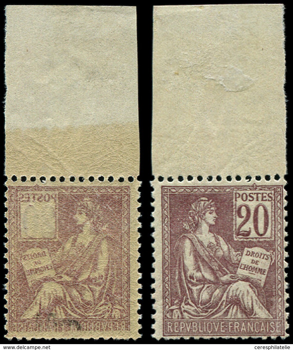 ** VARIETES 113d  Mouchon, 20c. Brun Lilas, Impression RECTO-VERSO Sf. Les Chiffres, Bdf, TTB - Unused Stamps