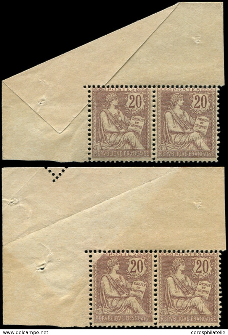 ** VARIETES 126   Mouchon Retouché, 20c. Brun-lilas, PAIRE Cdf Avec Petit Manque D'impression Par Défaut De PLIAGE, TB - Unused Stamps