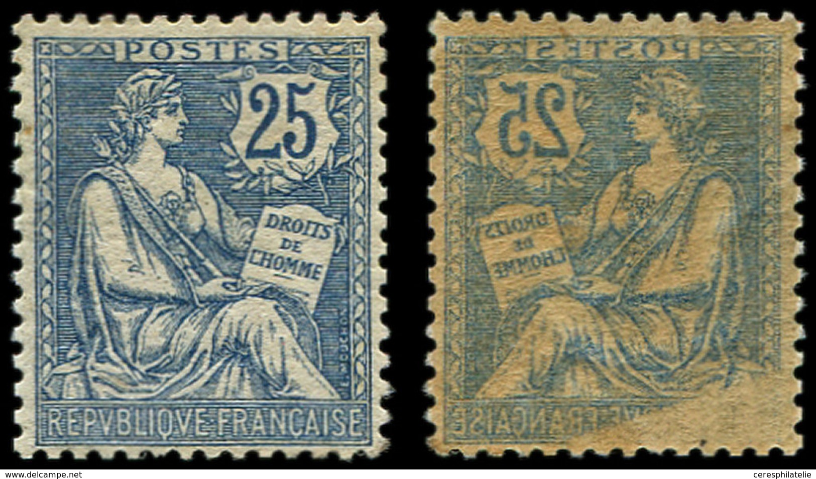 ** VARIETES 127a  Mouchon Retouché, 25c. Bleu, Impression RECTO-VERSO Sur La Quasi Totalité Du Timbre, TB - Unused Stamps