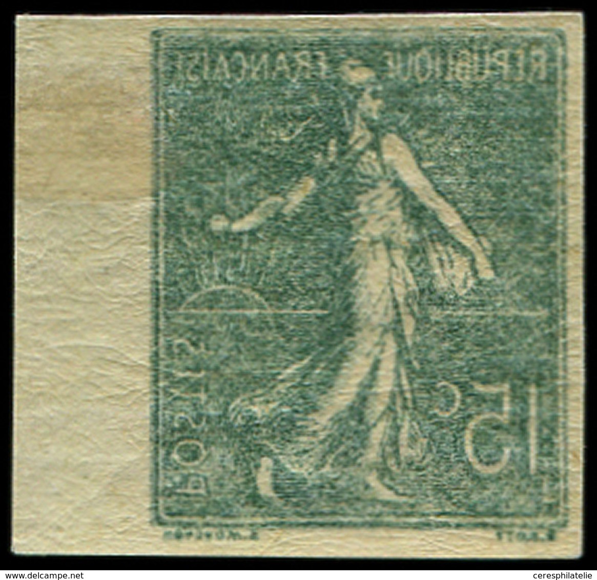 * VARIETES 130   Semeuse Lignée, 15c. Vert-gris, NON DENTELE, RECTO-VERSO, Bdf, TB - Unused Stamps