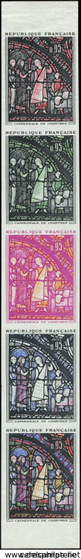 ** ESSAIS DE COULEURS NON DENTELES 1399   Cathédrale De Chartres, BANDE De 5 ESSAIS De COULEUR NON DENTELES, Bdf, TB - Other & Unclassified