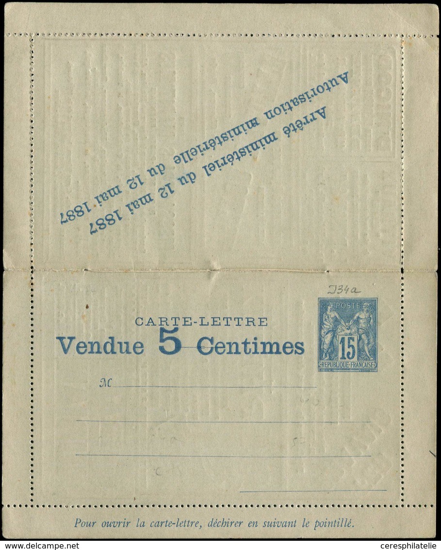 Let ENTIERS POSTAUX Sage, 15c. Bleu, CL Annonces N°J34a, La Missive Ed. N°1-10000 10/6/87, Superbe - Other & Unclassified