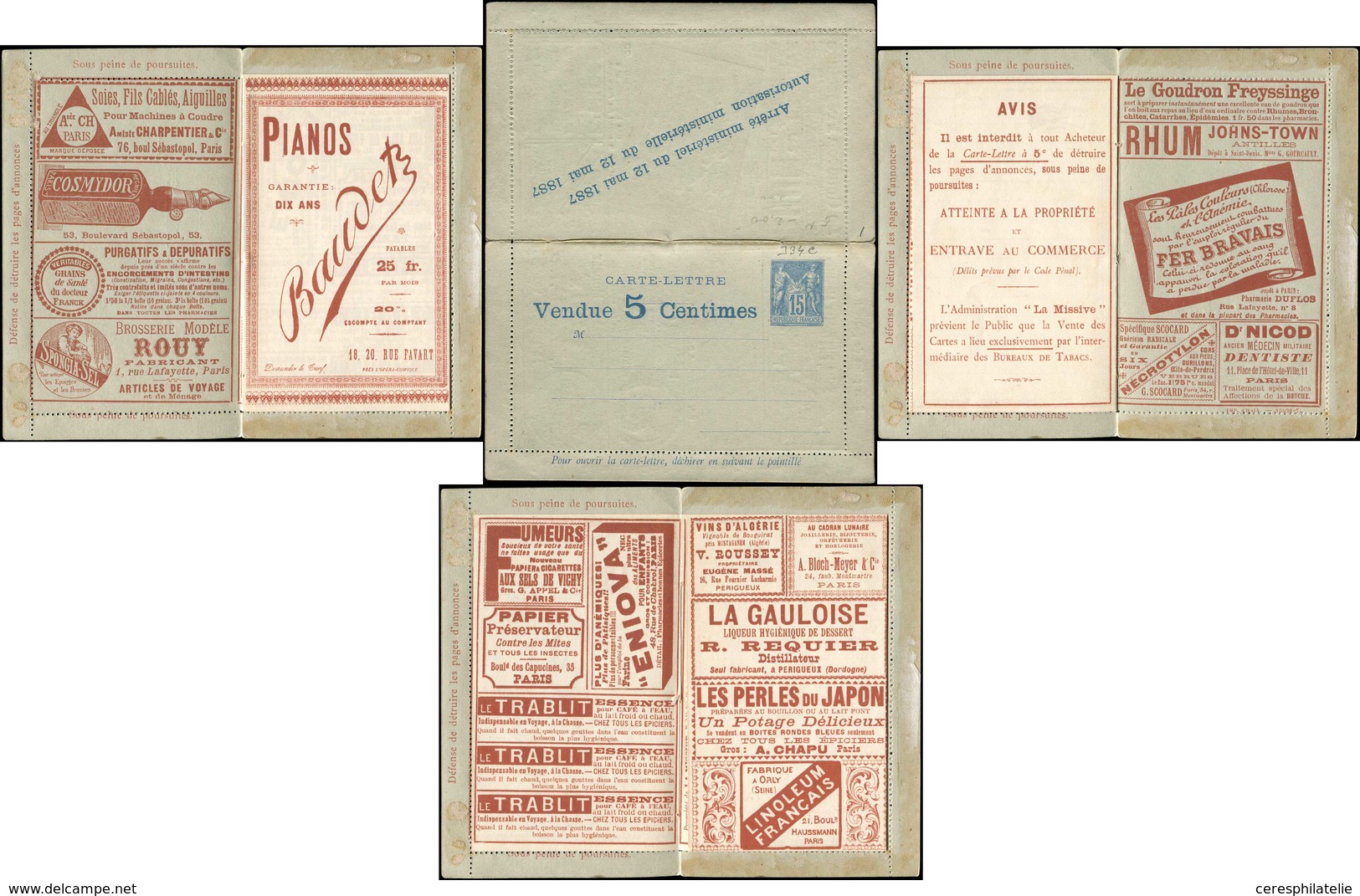 Let ENTIERS POSTAUX Sage, 15c. Bleu, CL Annonces N°J34c, La Missive 3e édition, Pubs Diverses, TTB - Other & Unclassified