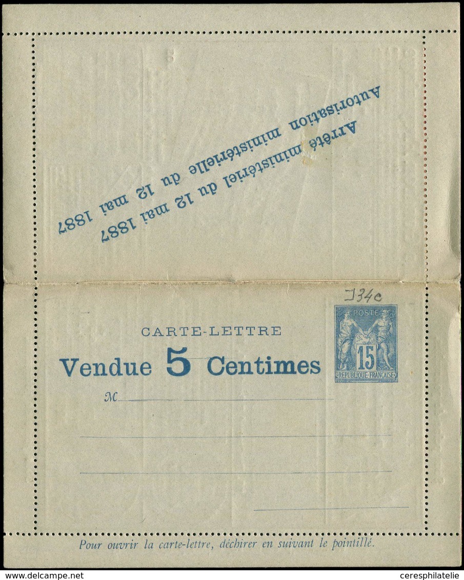 Let ENTIERS POSTAUX Sage, 15c. Bleu, CL Annonces N°J34c, La Missive Ed. 3-10000 30/7/87, Superbe - Other & Unclassified