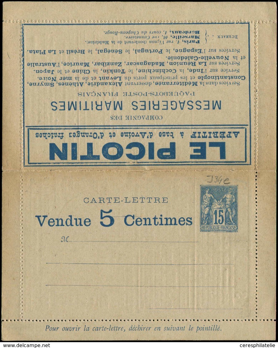 Let ENTIERS POSTAUX Sage, 15c. Bleu, CL Annonces N°J34e, La Missive 4e édition, 30/7/87, Piquage B, TTB - Other & Unclassified