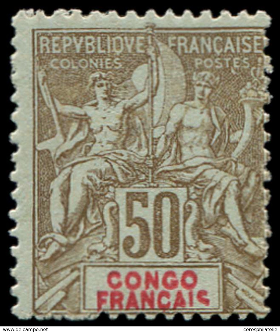 * CONGO 45a : 50c. Bistre Sur Azuré, DOUBLE LEGENDE, Petite Froiss. D'angle, Sinon TB - Other & Unclassified