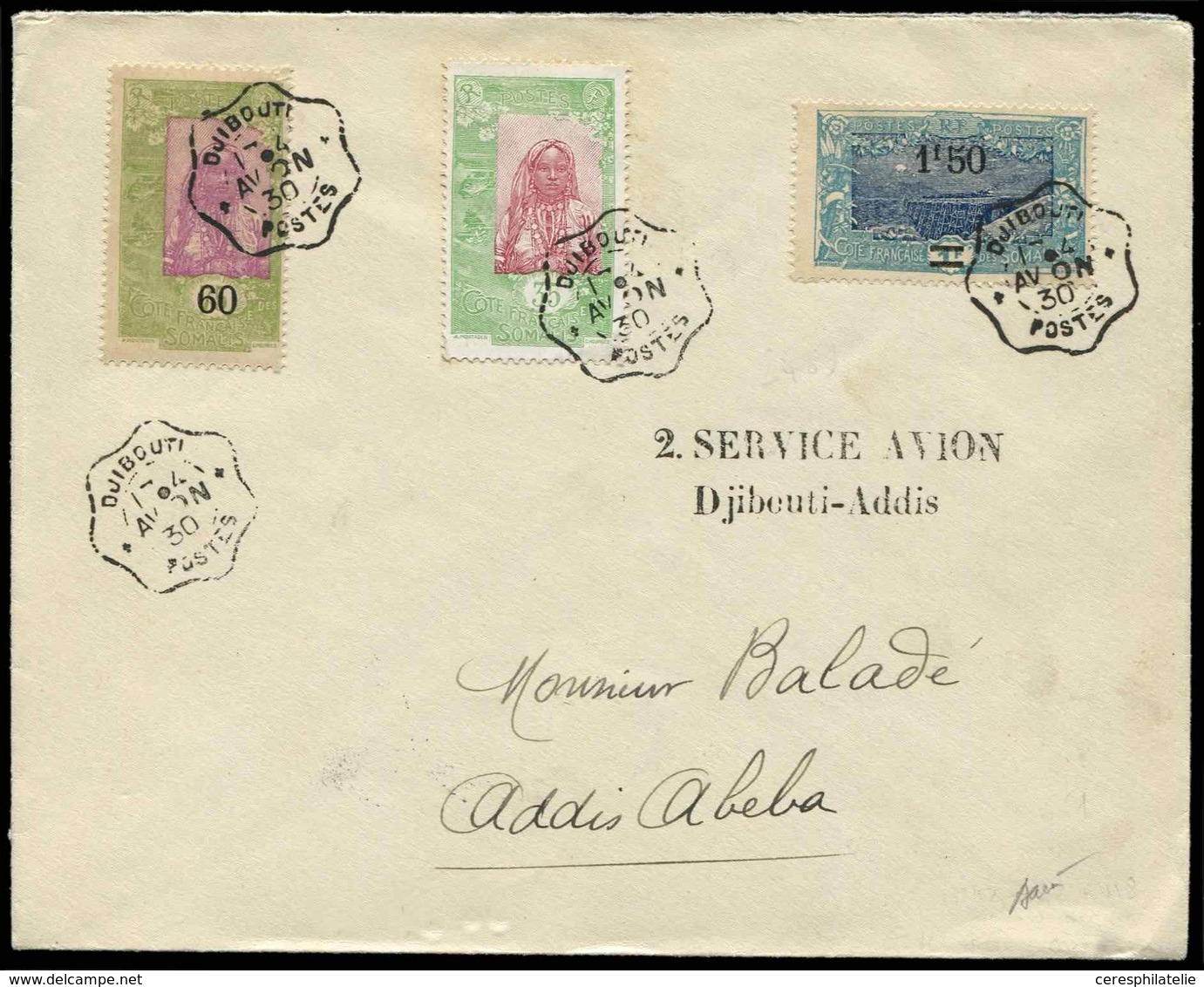 Let COTE DES SOMALIS 92, 112 Et 118 Obl. Càd Ondulé DJIBOUTI 17/4/30 S. Env., Service Avion Djibouti-Addis, TB - Otros & Sin Clasificación