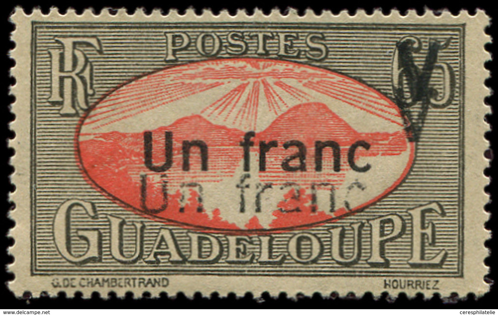 ** GUADELOUPE 168a : Un Franc S. 65c. Noir Et Rouge, DOUBLE Surcharge, TB. Br - Sonstige & Ohne Zuordnung