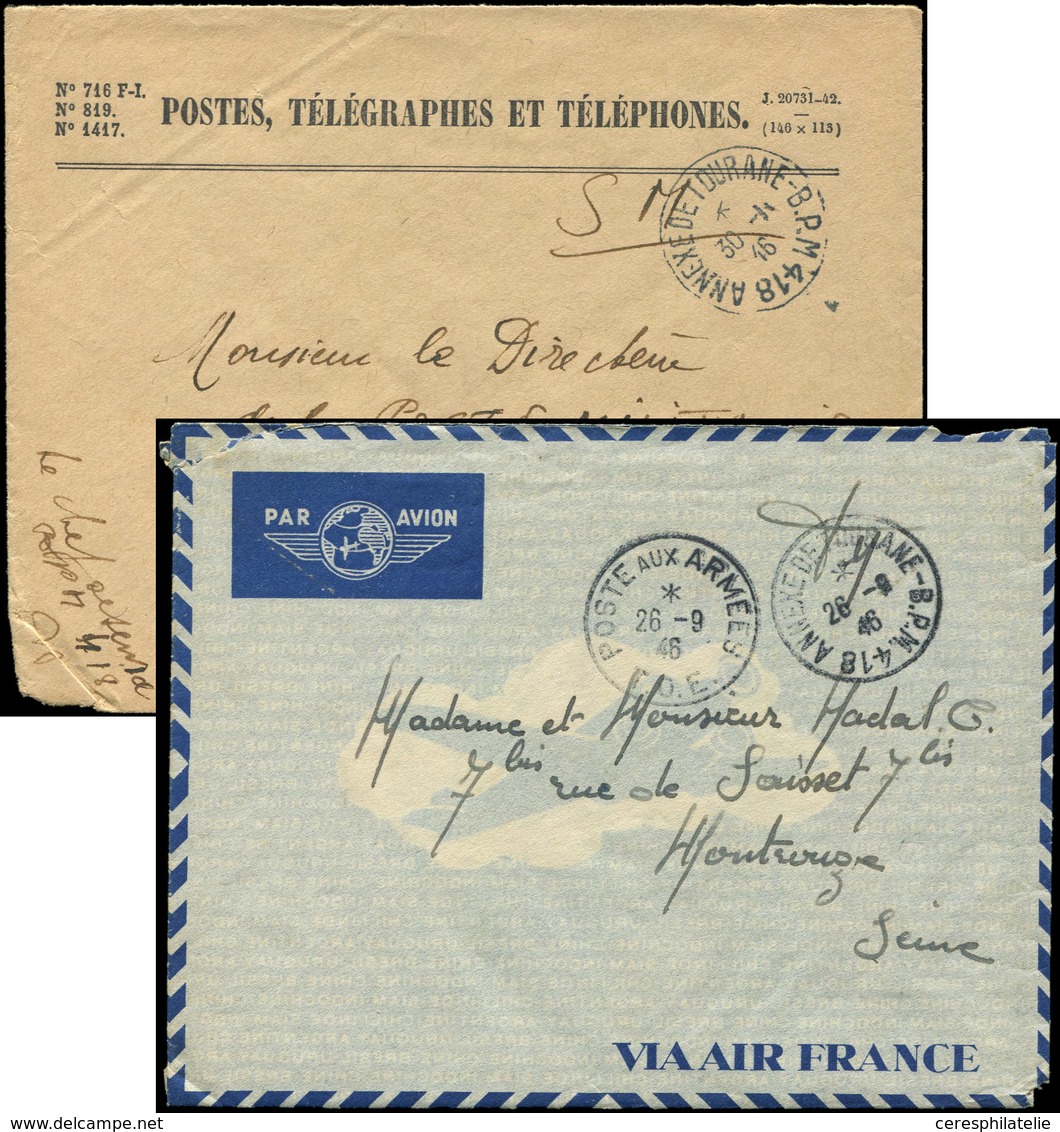 Let INDOCHINE 2 Lettres FM Avec Cachets Différents B.P.M. 418 ANNEXE DE TOURANE, 1946, R Et TB - Other & Unclassified