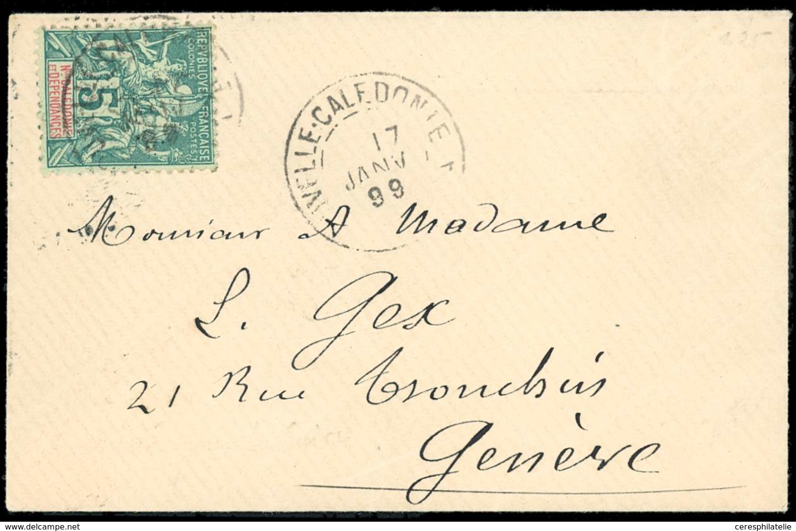 Let NOUVELLE CALEDONIE 44 : 5c. Vert Obl. Càd 17/1/99 S. Env., Tarif Imprimé Pour GENEVE Arr. 25/2, TTB - Unused Stamps