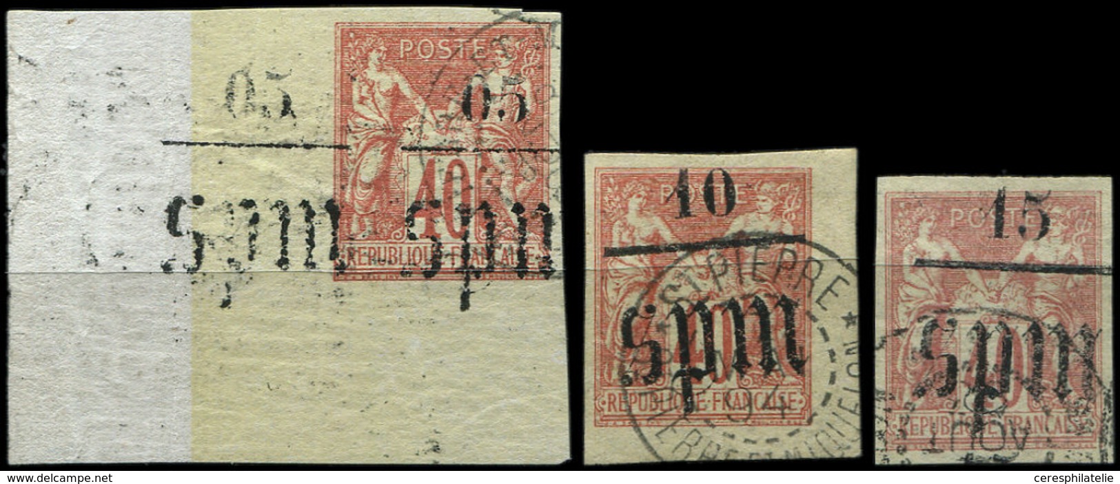 SAINT PIERRE ET MIQUELON 5/7 : La Série Surch. Gothique, Obl., N°5 Grand Cdf, TB - Unused Stamps