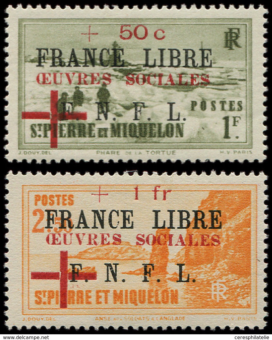 * SAINT PIERRE ET MIQUELON 310/11 : +50c. S. 1f. Et +1f. S. 2f50, FRANCE LIBRE OEUVRES SOCIALES, TB - Unused Stamps