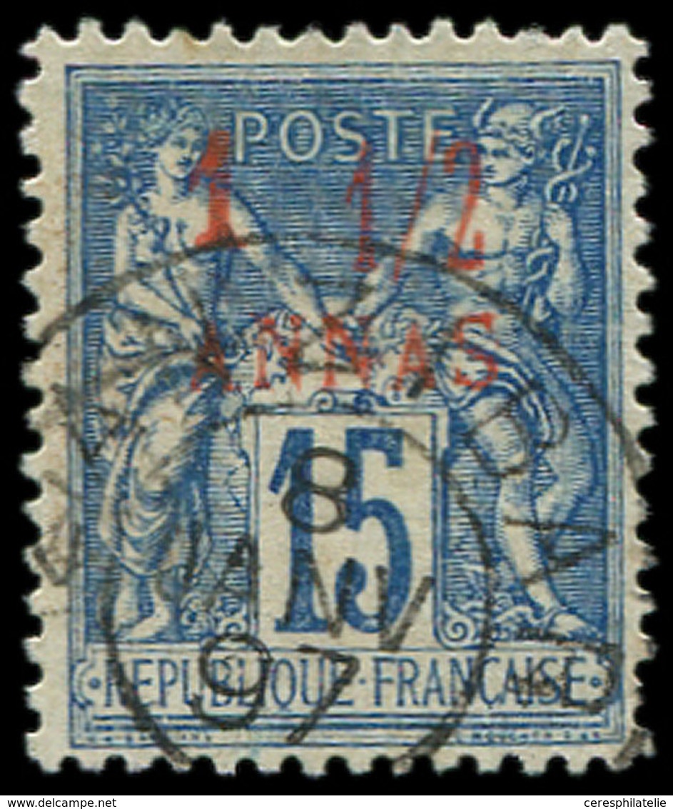 ZANZIBAR 3b : 1 1/2a. Sur 15c. Bleu, ANNAS Avec S, Obl., TB. Br - Used Stamps