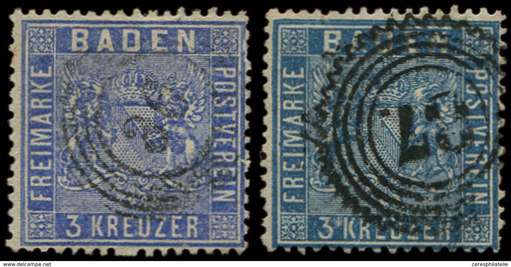 ALLEMAGNE (ANCIENS ETATS) BADE 10 : 3k. Outremer + 3k. Bleu De Prusse Obl., TB. C - Altri & Non Classificati