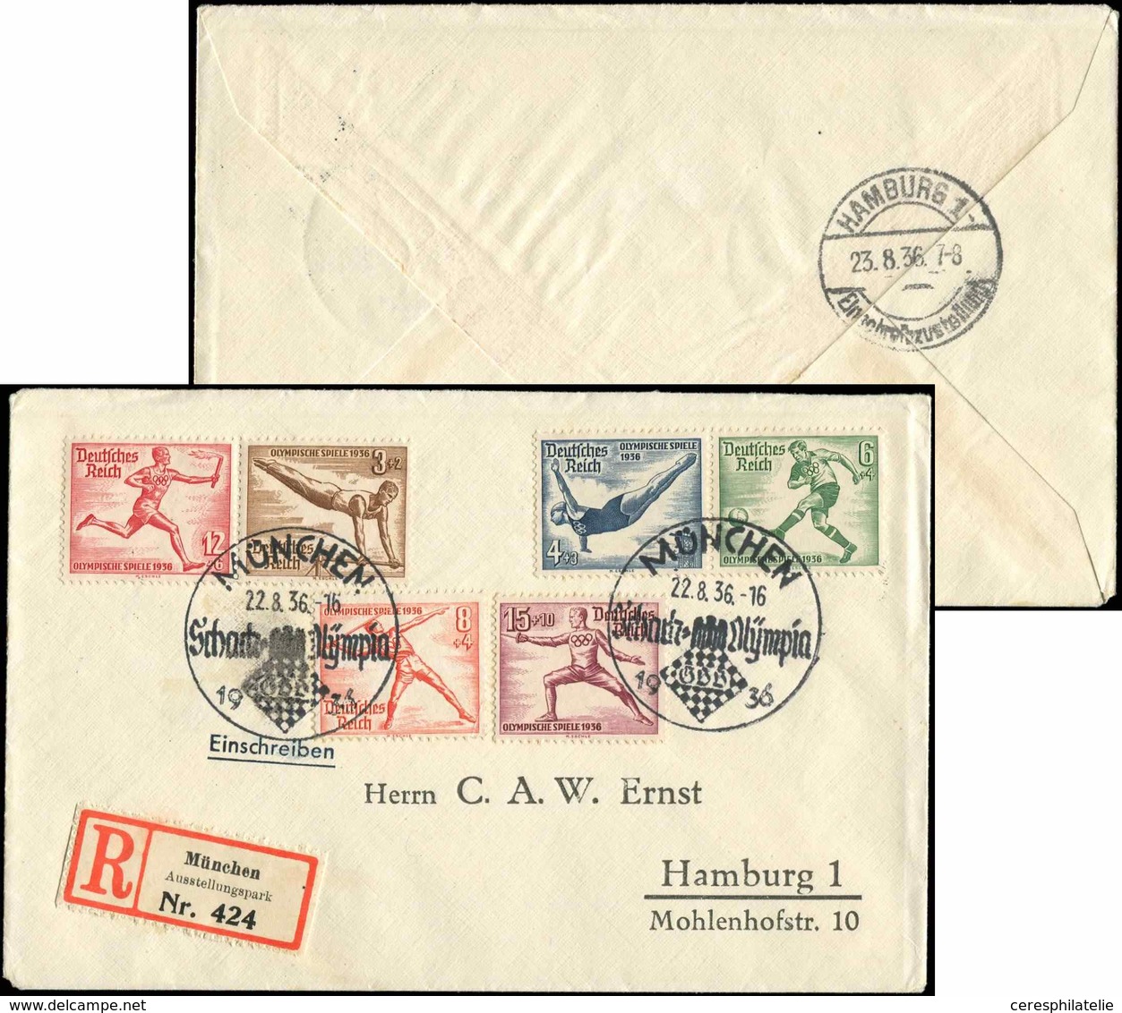 Let EMPIRE 565/70 Obl. Càd Munich 22/8/36 S. Env. Rec., Arr. Hambourg Le 23/8/36, Rare Et TB - Used Stamps