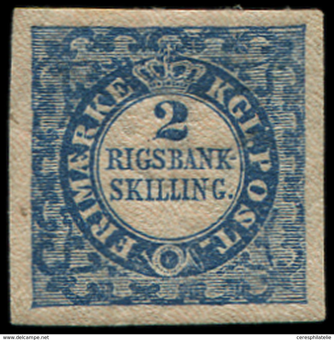 * DANEMARK 1 : 2s. Bleu, TB, Certif. H. Witt - Sonstige & Ohne Zuordnung