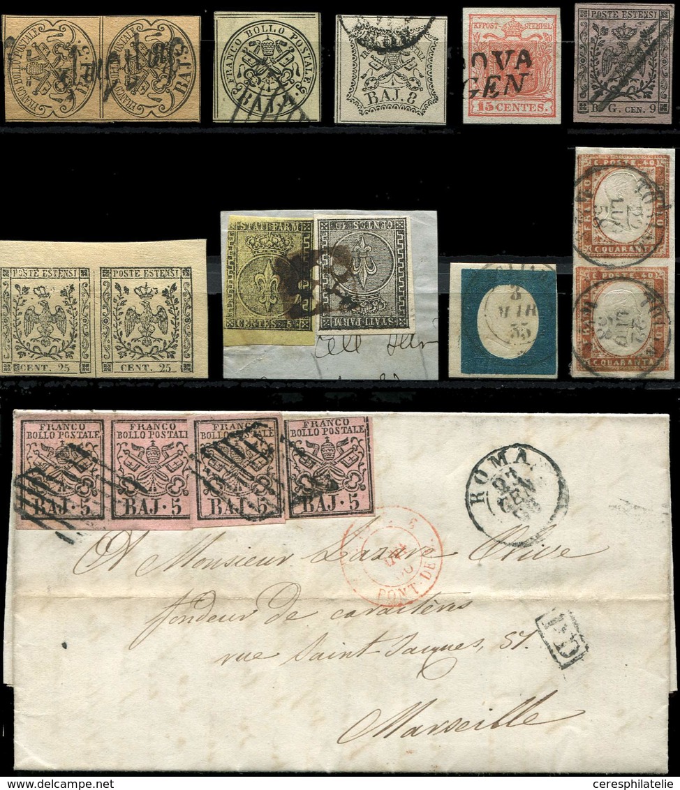 Italie, Anciens Etats, Petit Lot De 7 Unités Et 3 Paires, Tous Obl. Sauf Une Paire * + Une Lettre De Rome De 1866, Dans - Collections (with Albums)