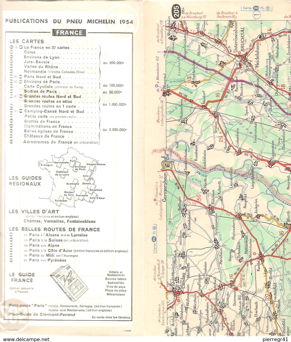 CARTE-ROUTIERE-MICHELIN-1954-N°205-ALLEMAGNE-PAS DECHIREE-TBE - Cartes Routières