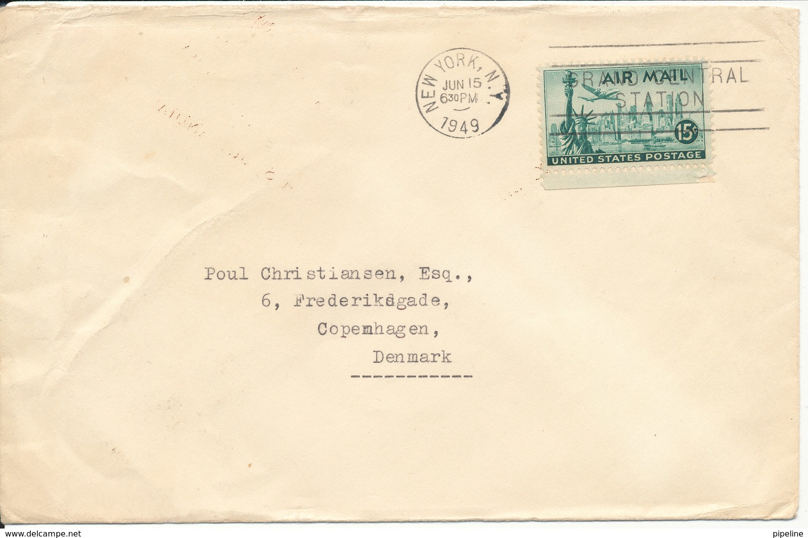 USA  Cover Sent To Denmark 15-6-1949 Single Stamped - Lettres & Documents