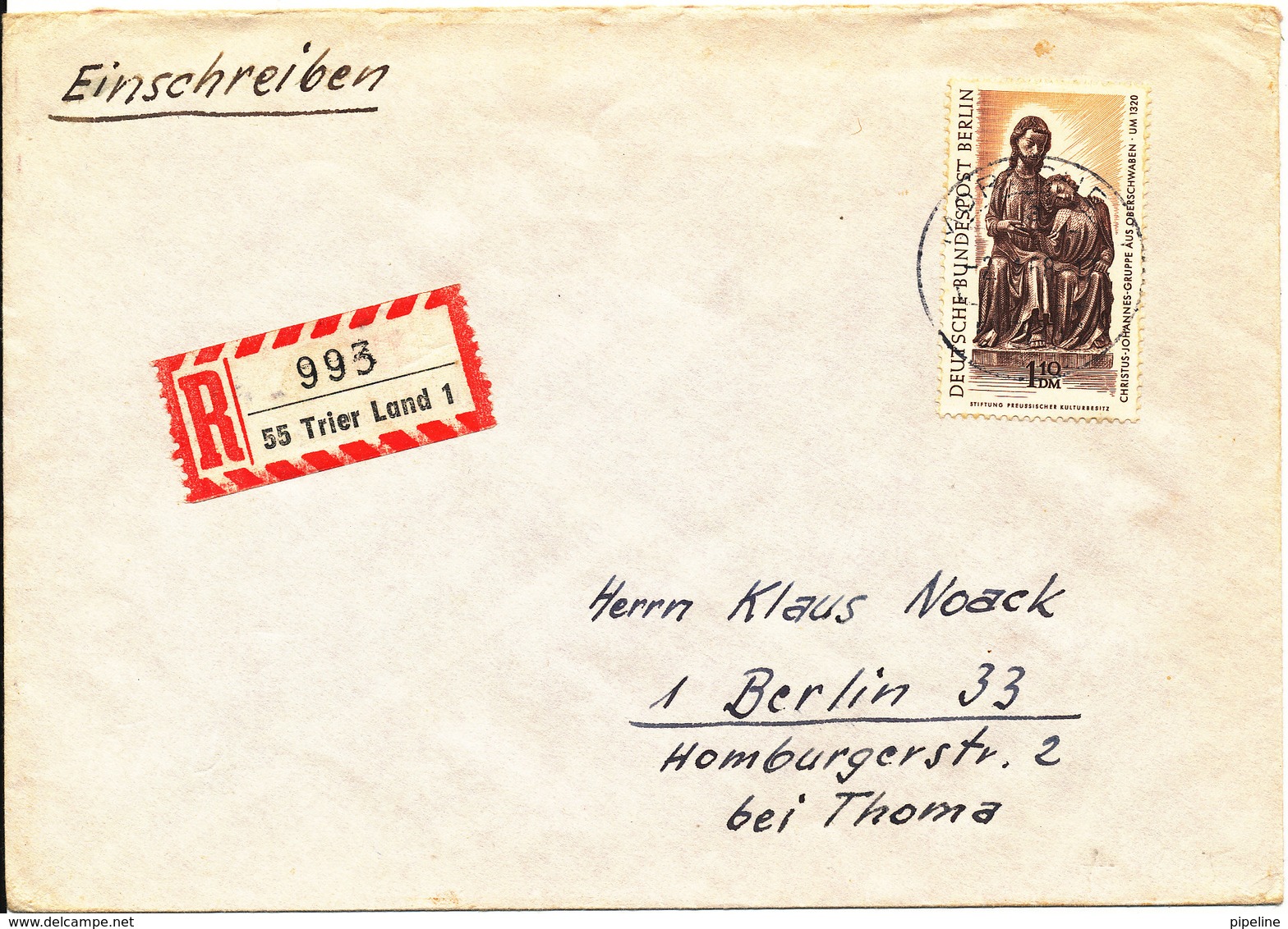 Germany Berlin Registered Cover 1968 Single Franked - Covers & Documents