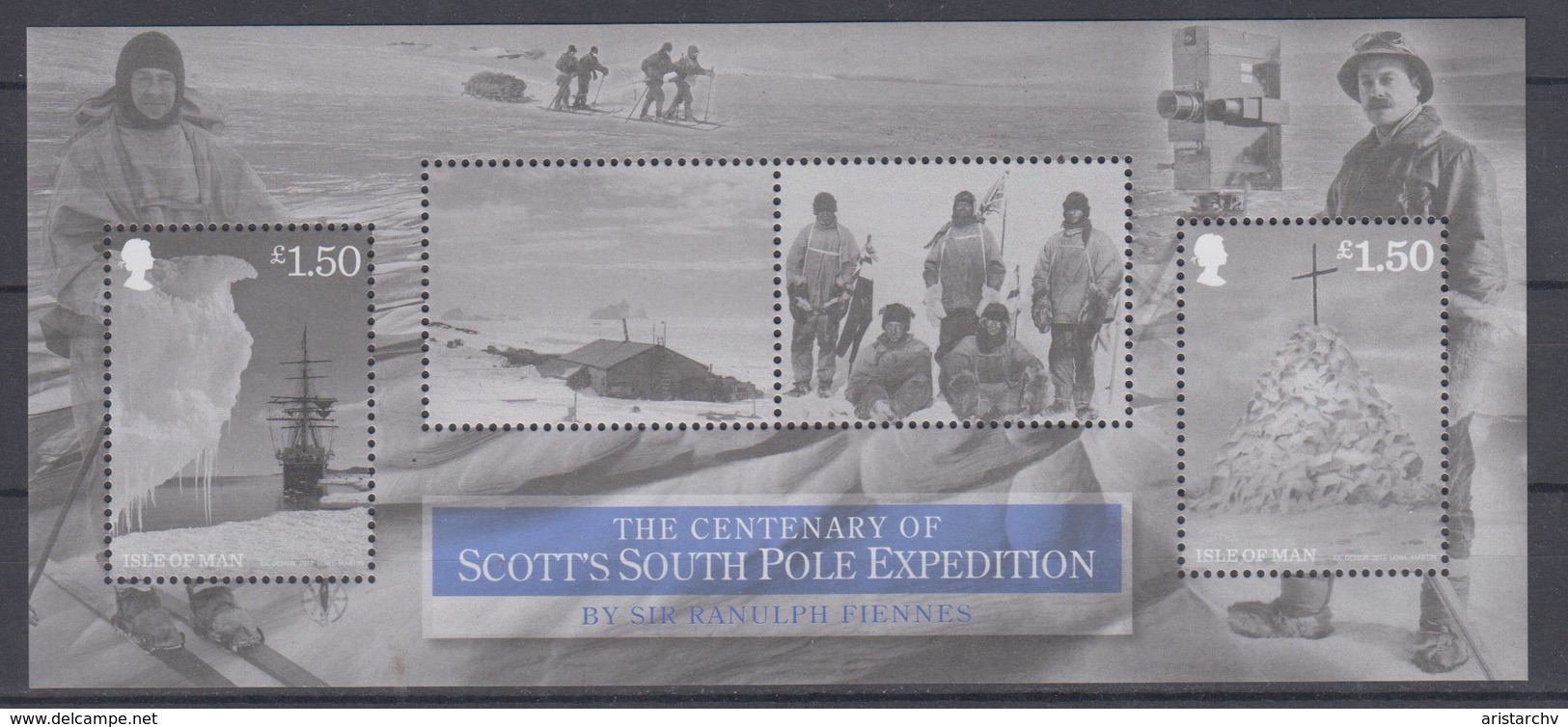 ISLE OF MAN 2012 SCOTT'S SOUTH POLE ANTARCTIC EXPEDITION S/SHEET - Expéditions Antarctiques