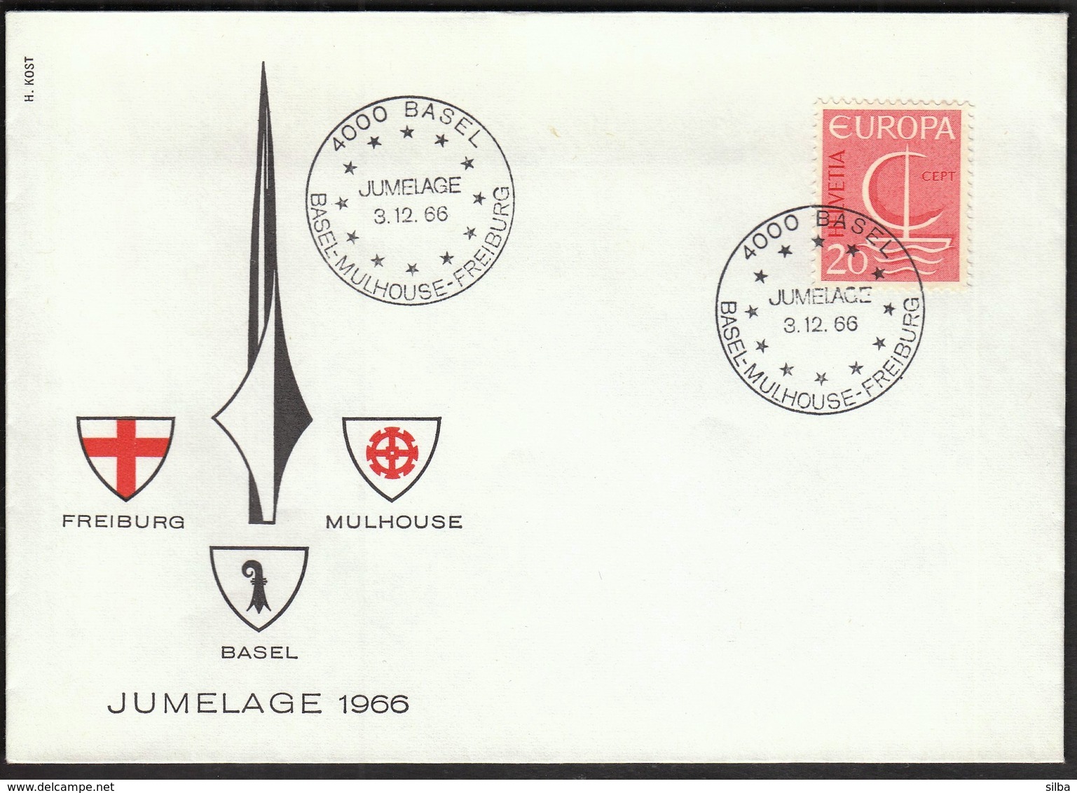 Switzerland Basel 1966 / Europa CEPT / JUMELAGE, Freiburg - Mulhouse - Basel - 1966