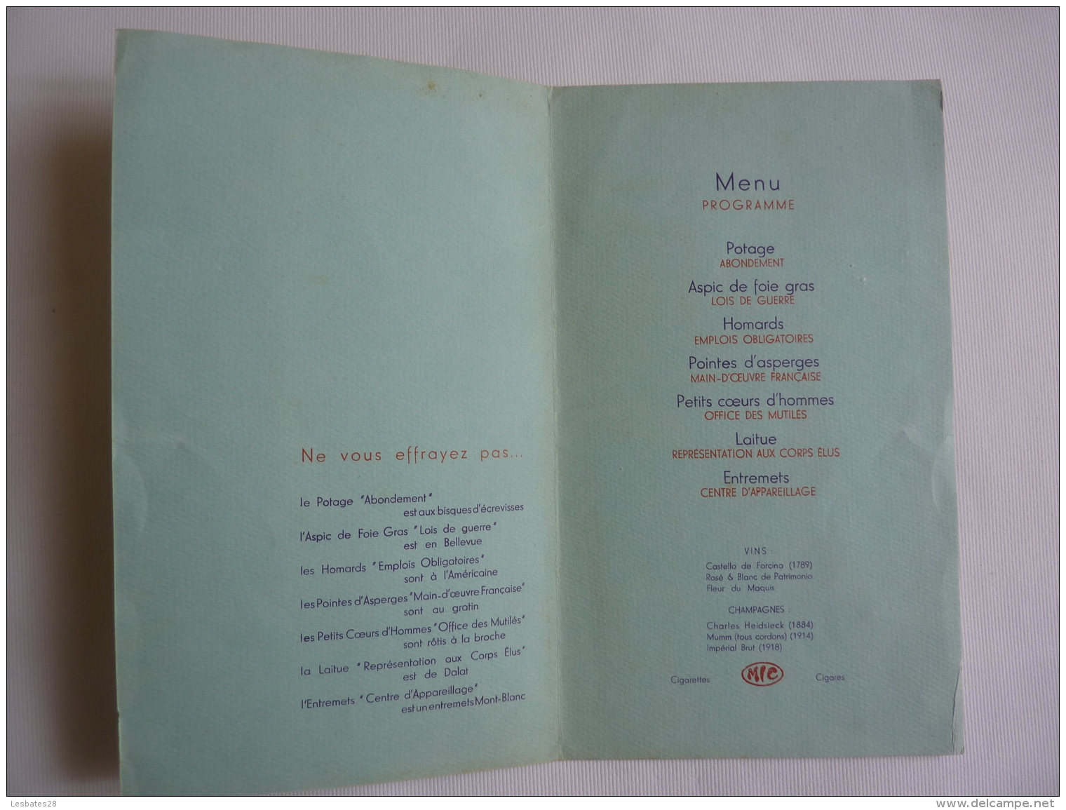 WIETNAM  MENU PROGRAMME,  BANQUET DES ANCIENS COMBATTANTS SERVI PAR SAIGON PALACE HOTEL  En 1931,  AV 2018 Clas - Menus