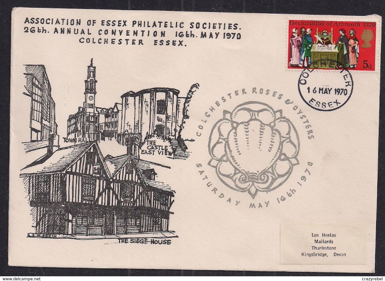 GB 1970 QE2 5d Stamp On Comm. Cover Assoc. Essex Society Colchester Pmk ( C1466 ) - Cinderellas