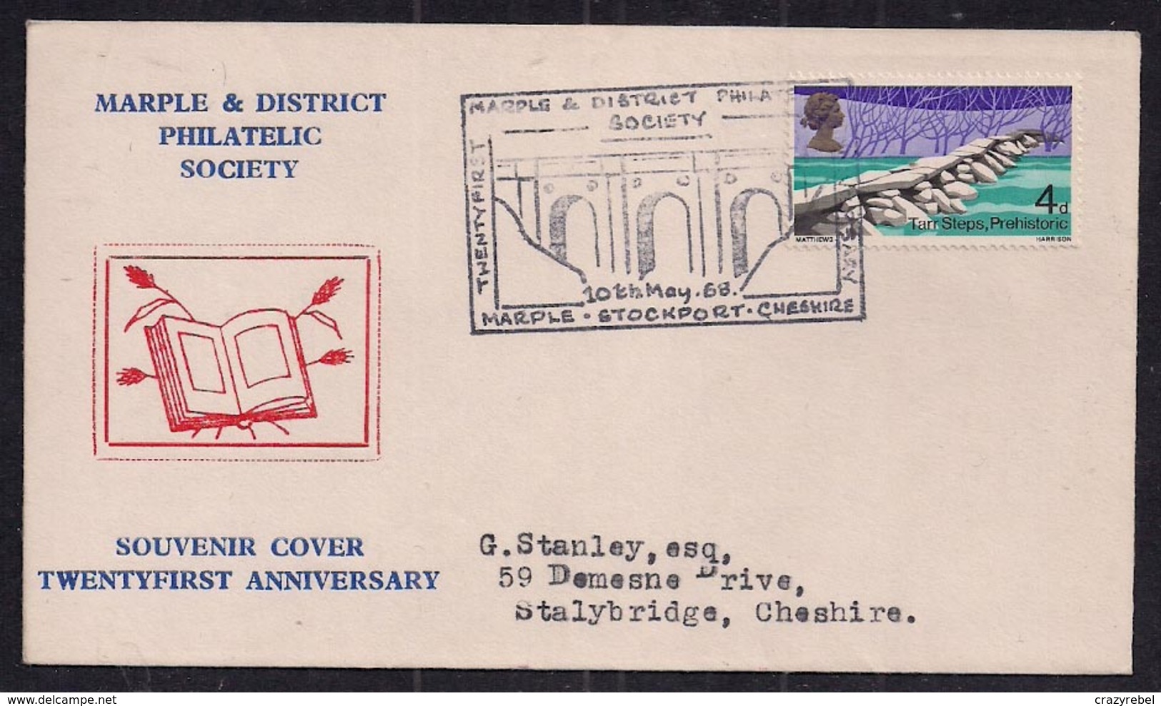 GB 1968 QE2 4d Stamp On Comm. Cover 21st Anniv. Philatelic Society Cheshire Pmk ( C1462 ) - Cinderella