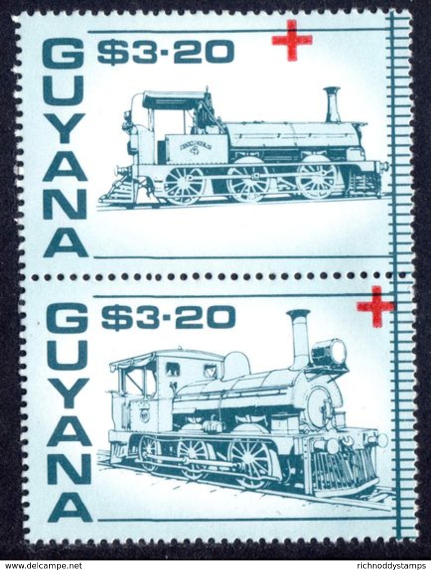 Guyana 1988 Red Cross Trains &#36;3.20 Pair Unmounted Mint. - Guiana (1966-...)