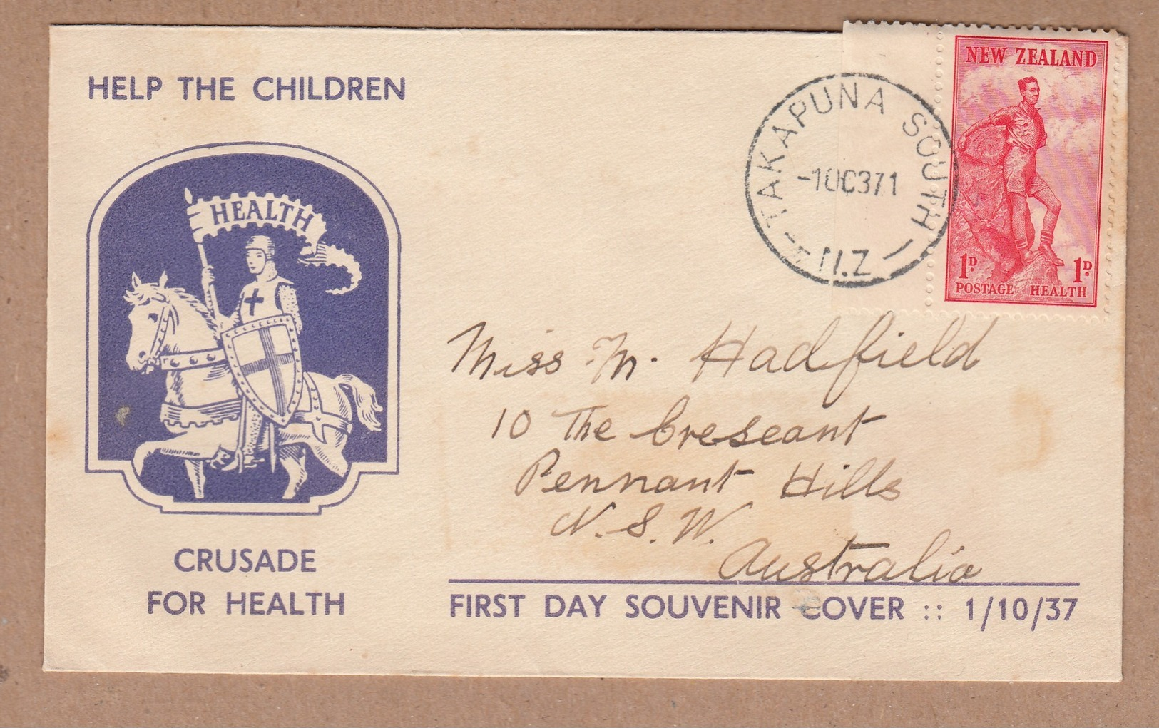 New Zealand FDC 1937 Health - Climber -Postally Used - FDC