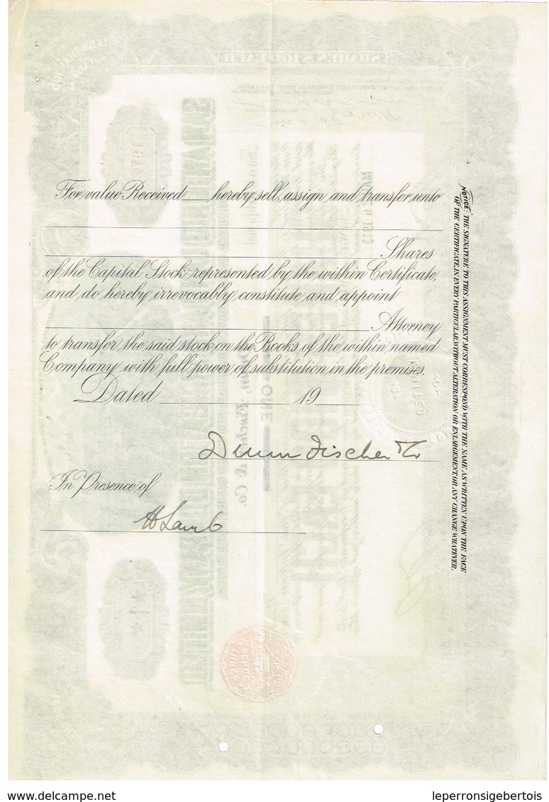 Certificat Ancien - San Antonio Land And Irrigation Cy Ltd - Titre De 1913 - Industrie