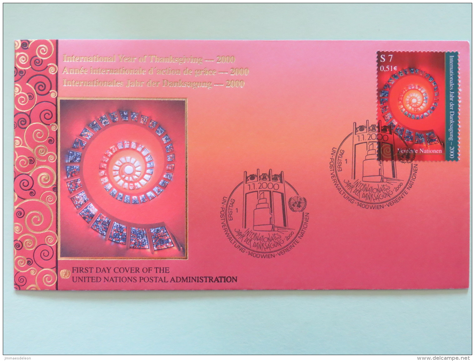 United Nations (Wien) 2000 FDC Cover Year Of Thanksgiving - Briefe U. Dokumente