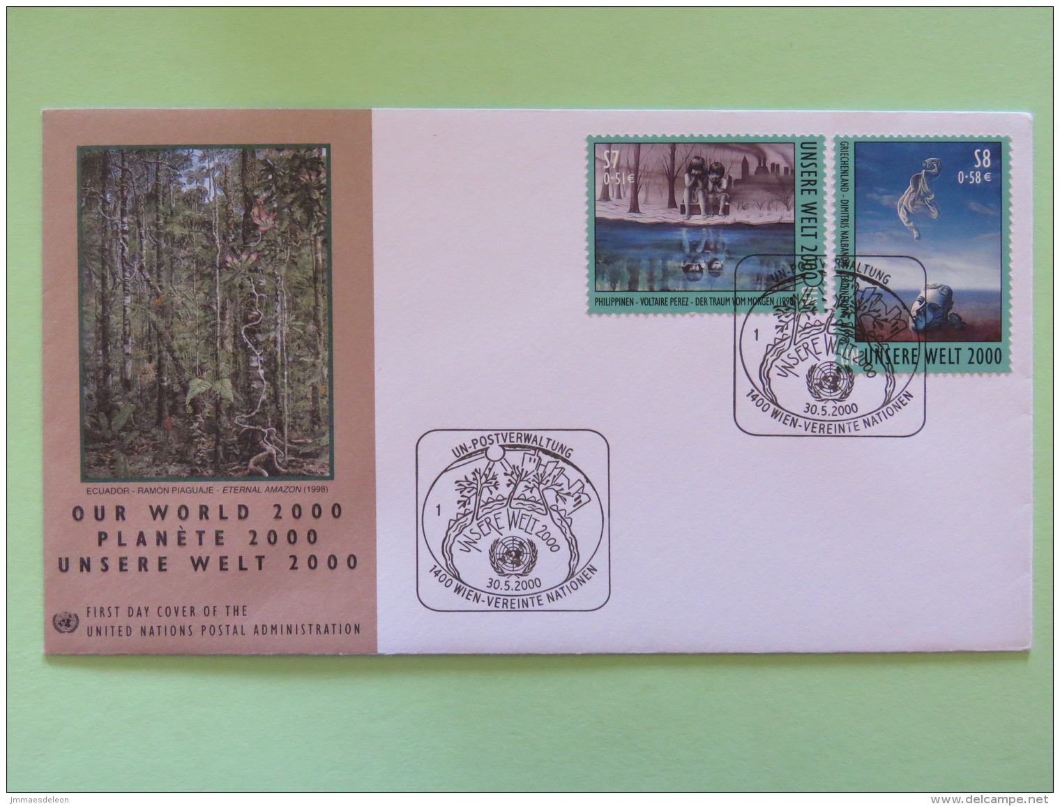 United Nations (Wien) 2000 FDC Cover Our World - Painting From Philippines And Greece - Covers & Documents