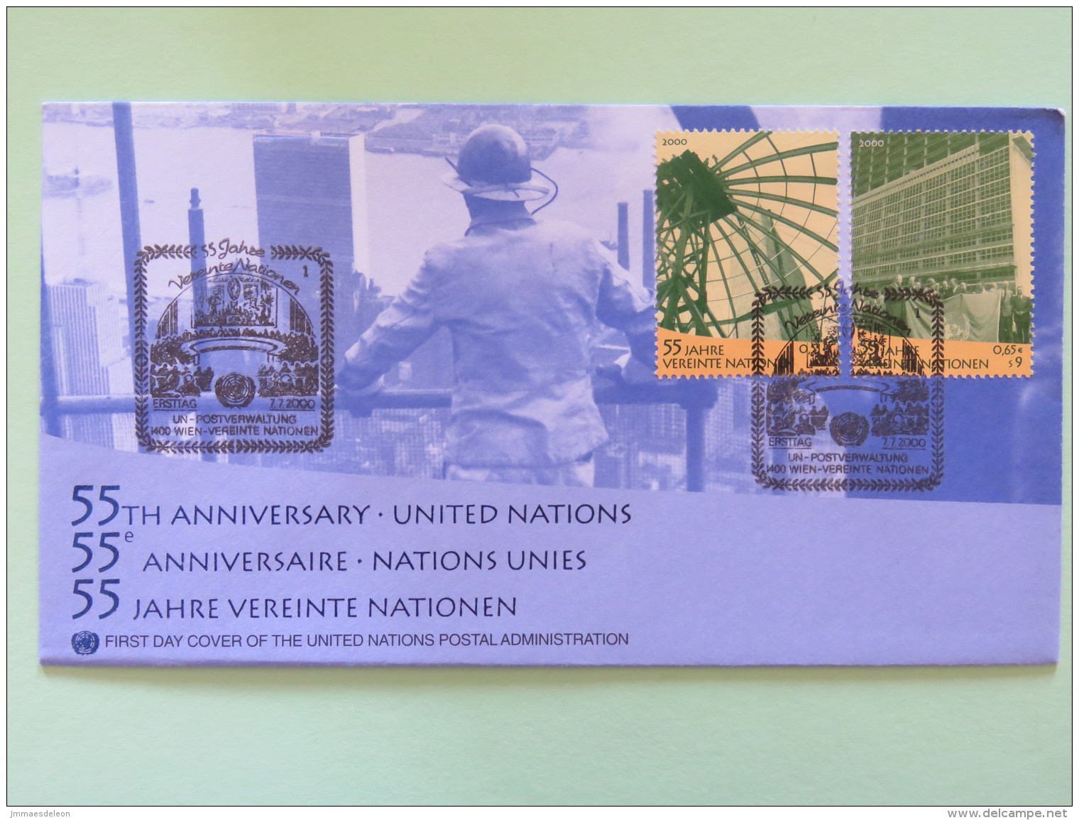 United Nations (Wien) 2000 FDC Cover 55 Anniv. Of U.N. - Brieven En Documenten