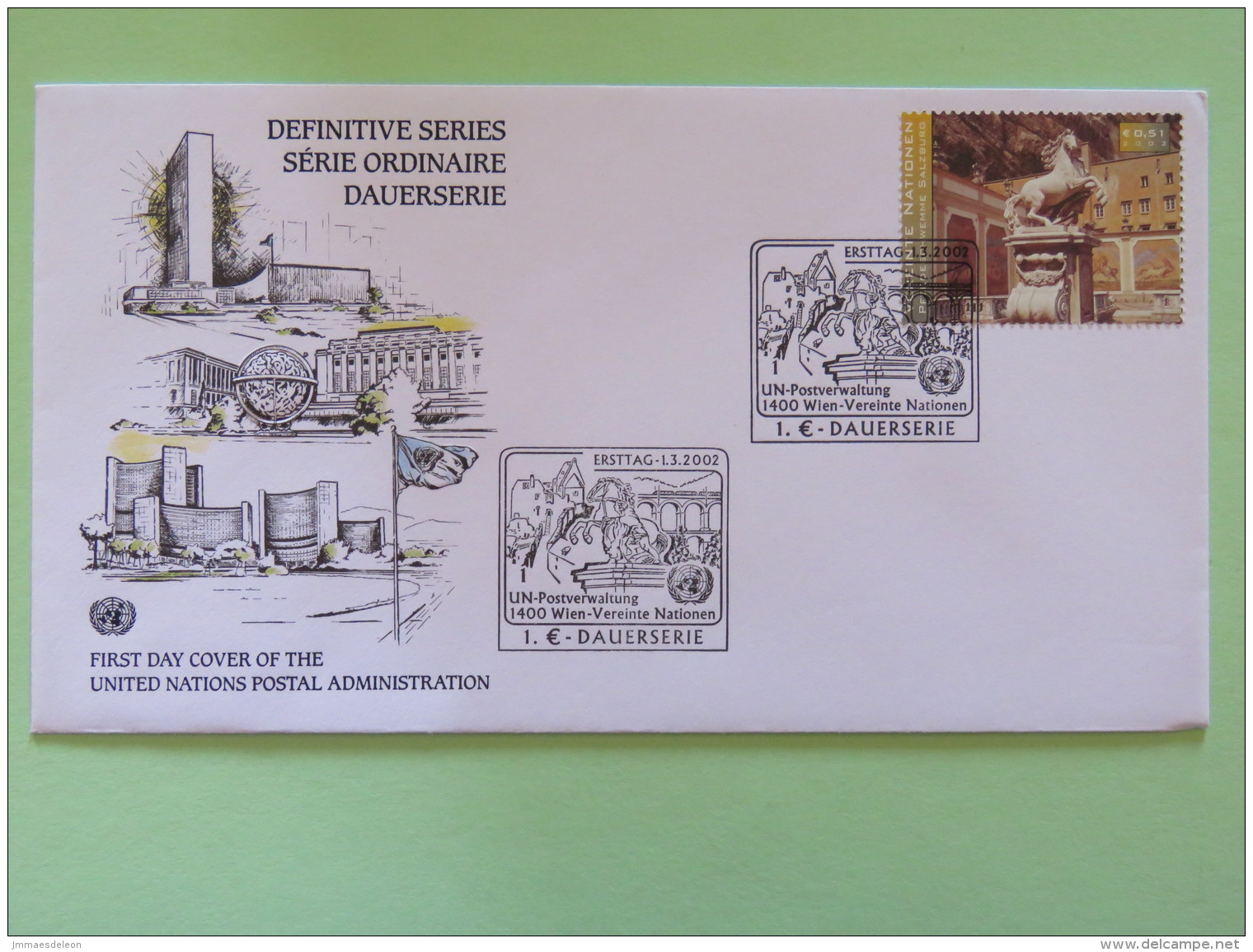 United Nations (Wien) 2002 FDC Cover Horses Monument Salzburg - Lettres & Documents