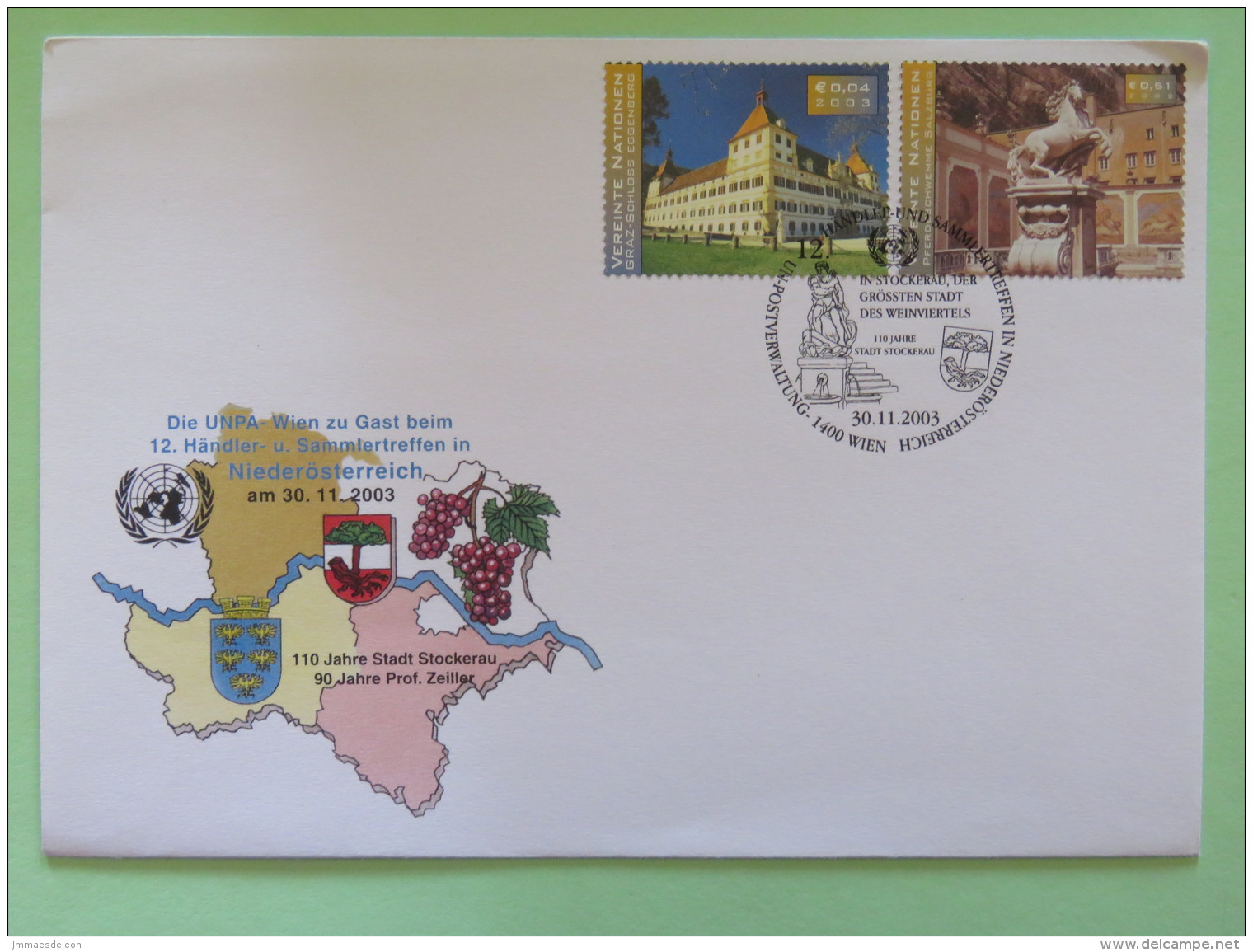 United Nations (Wien) 2003 Special Cancel On Cover - UNPA - Eggenberg Castle - Horses Monument Salzburg - Storia Postale