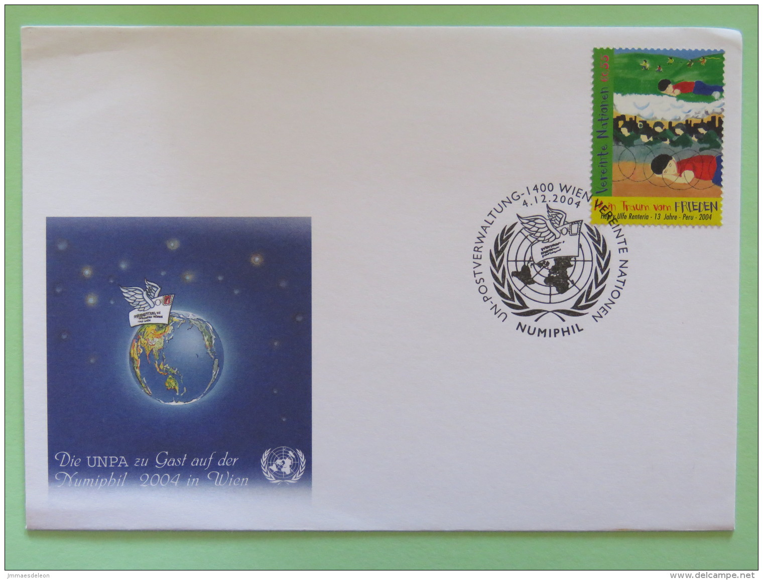 United Nations (Wien) 2004 Special Cancel On Cover - NUMPHIL - My Dream For Peace - Painting From Peru - Storia Postale