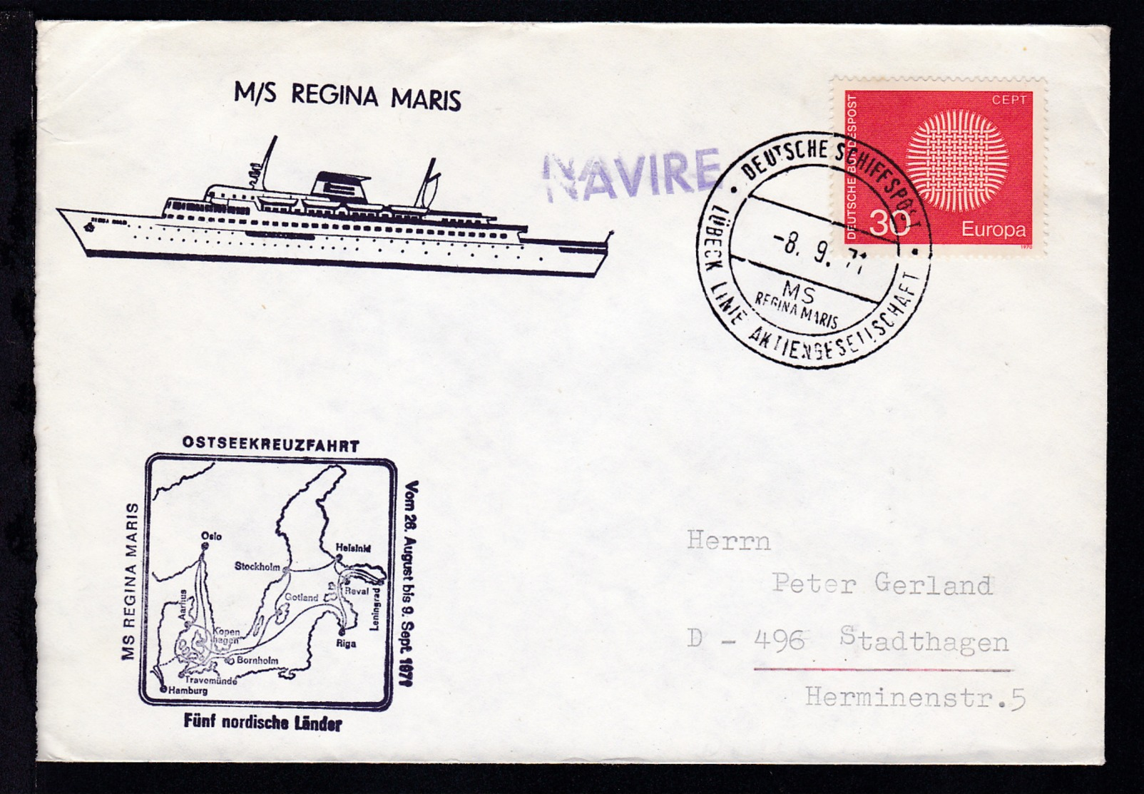 DEUTSCHE SCHIFFSPOST MS REGINA MARIS LÜBECK LINIE AKTIENGESELLSCHAFT 8.9.71 + - Sonstige & Ohne Zuordnung