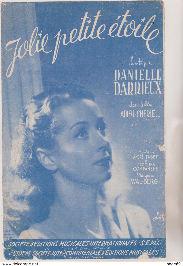 ( RG1)JOLIE PETITE ETOILE  ,   DANIELLE DARRIEUX  , Musique WAL BERG  Paroles ANDRE TABET - Partitions Musicales Anciennes