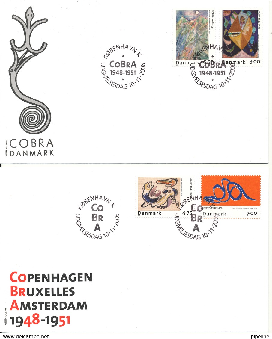 Denmark FDC 23-8-2006 COBRA ART PAINTING Complete Set Of 4 On 2 Covers With Cachet - FDC