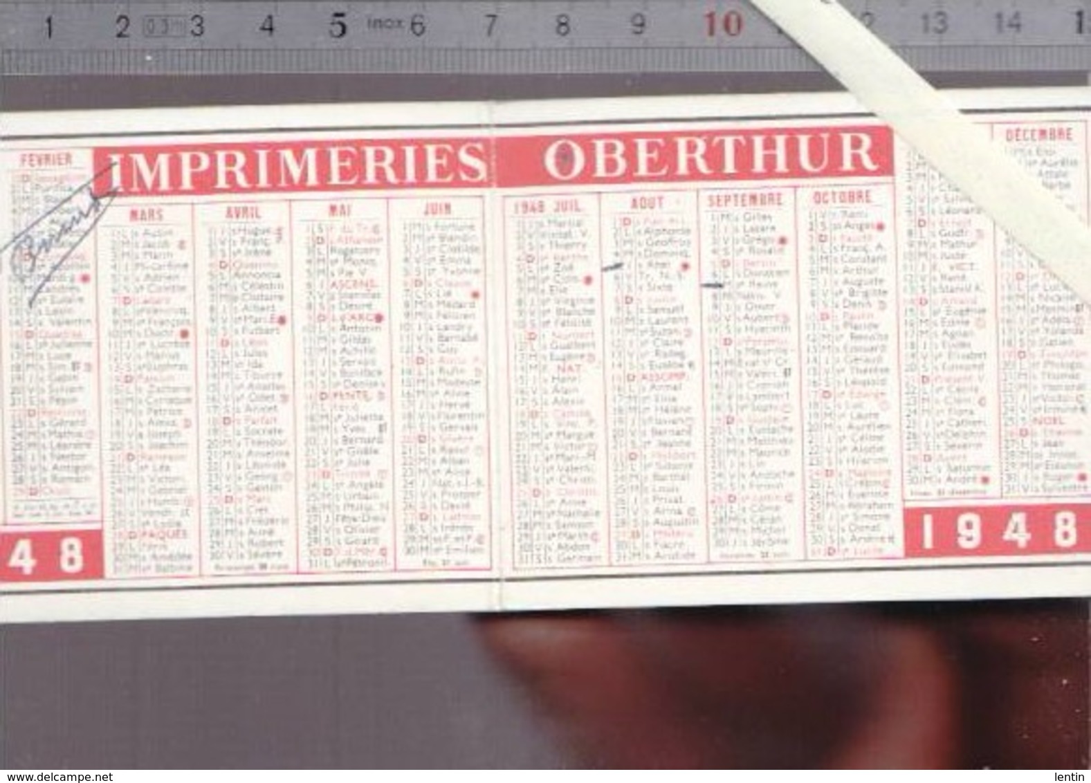Calendrier Petit Format 1948 - Imprimeries Oberthur Rennes - Petit Format : 1941-60