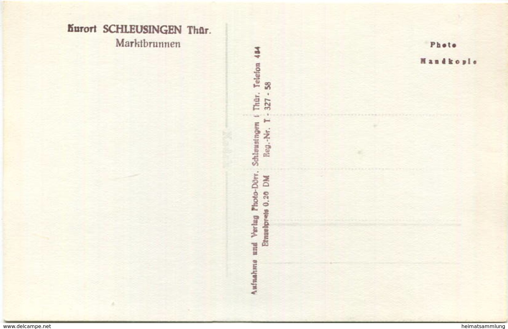 Schleusingen - Marktbrunnen - Foto-AK 50er Jahre Handabzug - Verlag Foto-Dörr Schleusingen - Schleusingen