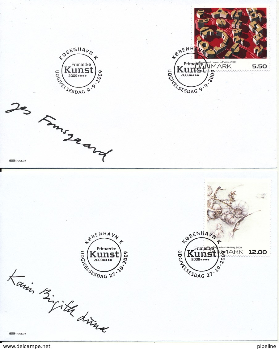 Denmark FDC 9-9-2009 Art On Stamps Jes Fromsgaard & Karin Birgitte Lund Complete On 2 Covers - FDC