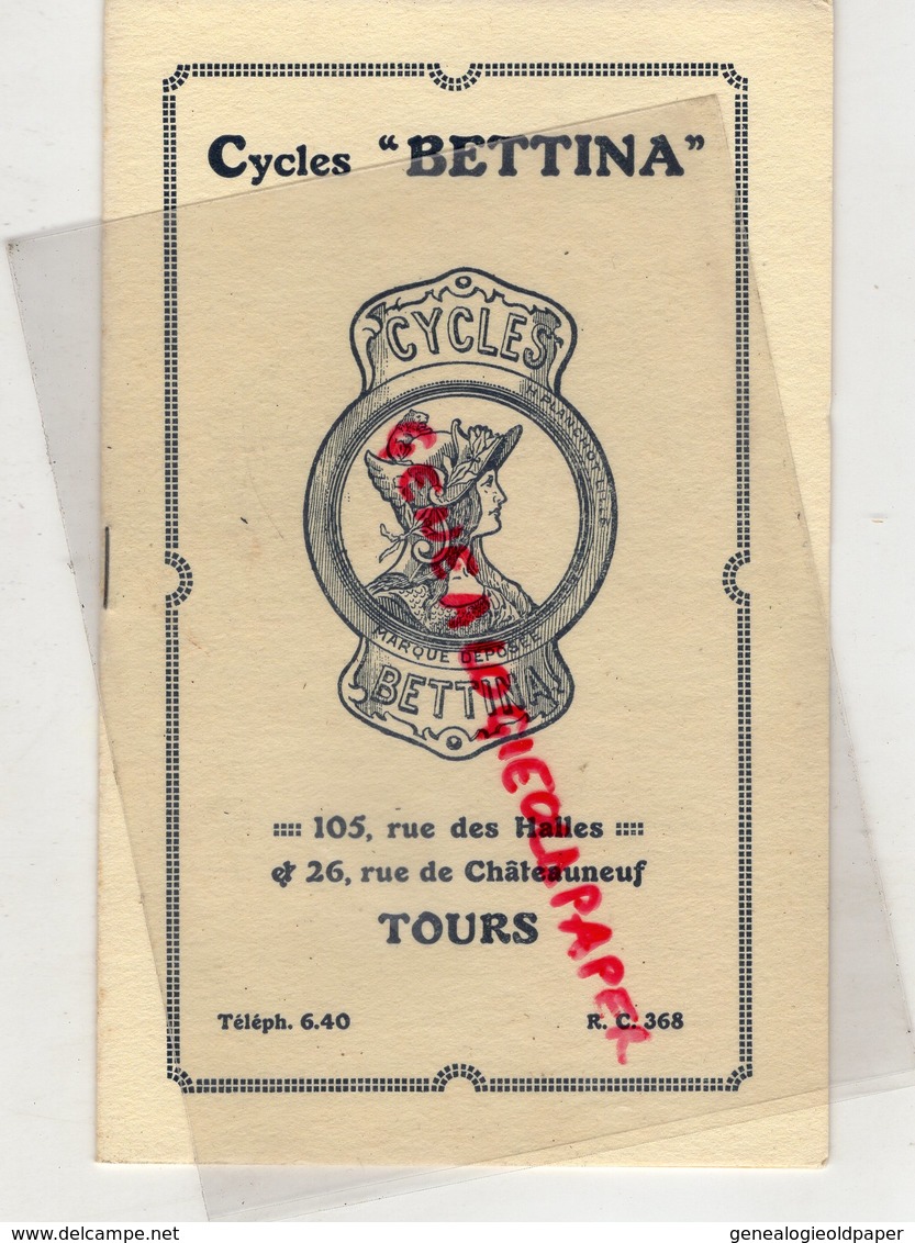 37- TOURS- CATALOGUE CYCLES BETTINA- VELO- CYCLISME- 105 RUE DES HALLES-26 RUE CHATEAUNEUF- - Transporte