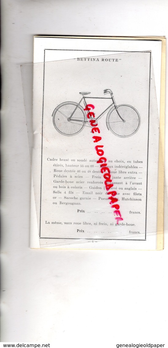 37- TOURS- CATALOGUE CYCLES BETTINA- VELO- CYCLISME- 105 RUE DES HALLES-26 RUE CHATEAUNEUF- - Transport