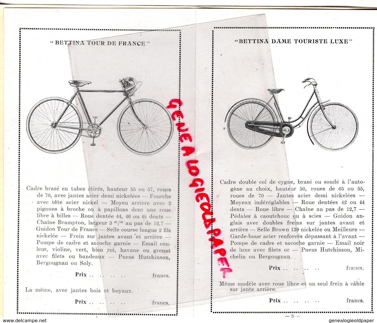 37- TOURS- CATALOGUE CYCLES BETTINA- VELO- CYCLISME- 105 RUE DES HALLES-26 RUE CHATEAUNEUF- - Transports