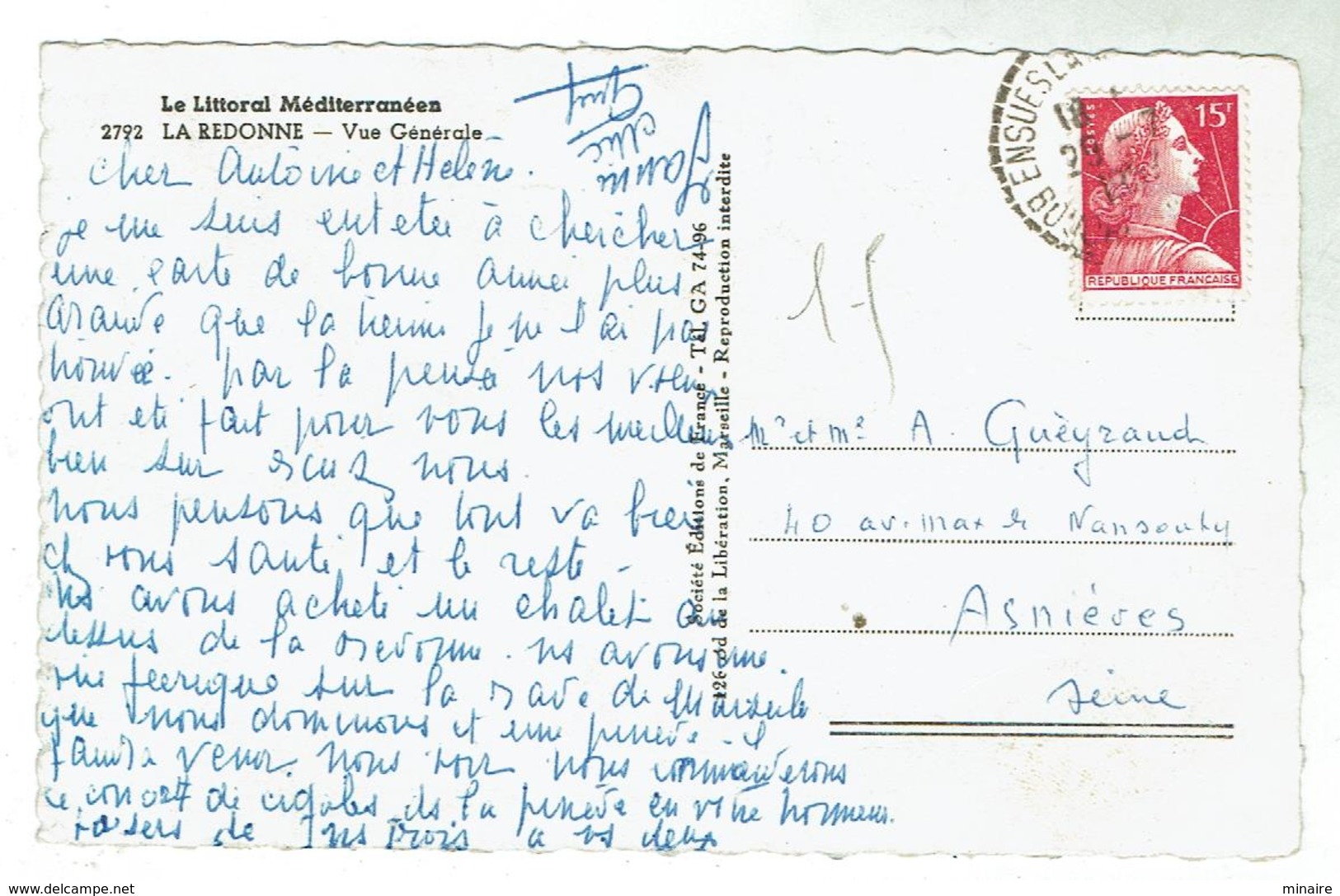 LA REDONNE / ENSUES - Vue Générale - Voyagée 1957- Formatb9x14 - Bon état - Other & Unclassified