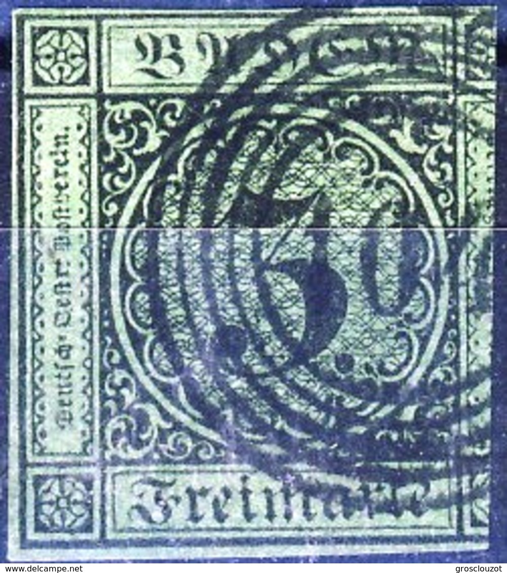 Germania Baden  1853 - 58 UN N. 6 K 3 Verde Usato Cat. € 10 Corto A Destra - Gebraucht