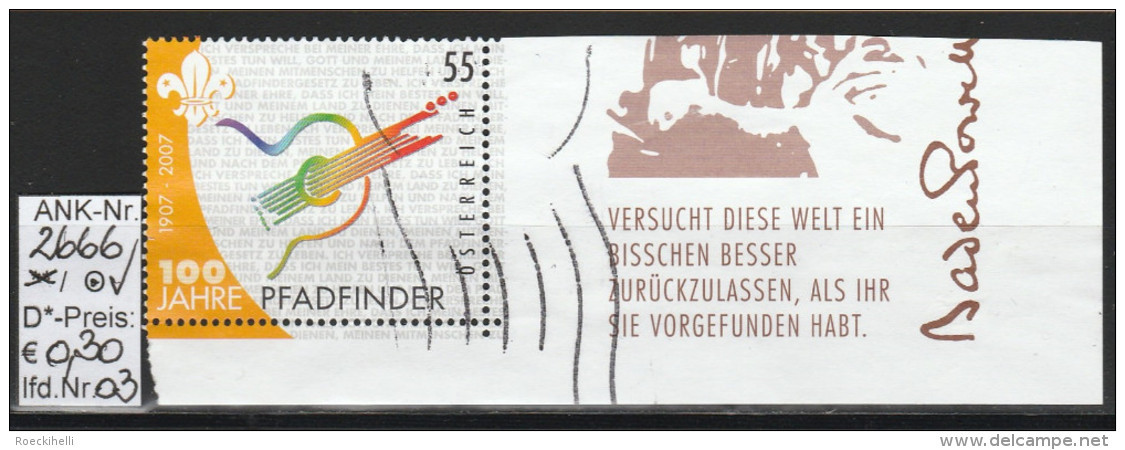 22.2.2007 - Aus Block-Nr. 39 "100 Jahre Pfadfinderbewegung" - O Gestempelt  -  S. Scan (2666o 01,03-04) - Gebraucht